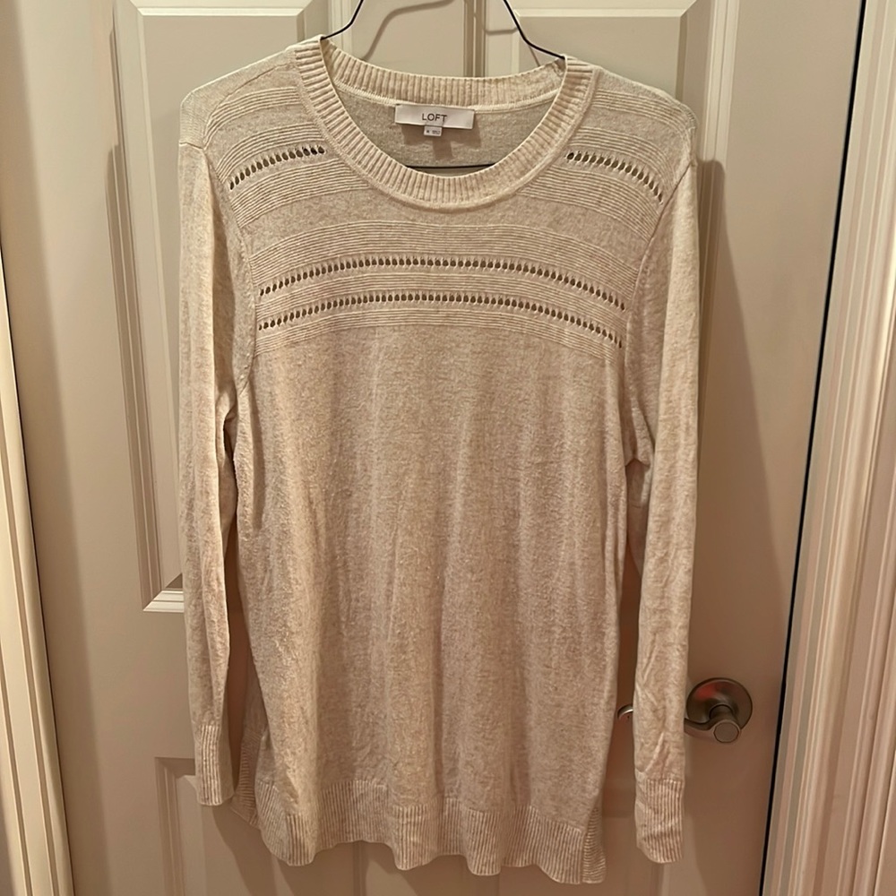 Casual cream Loft sweater with detail around neckline.